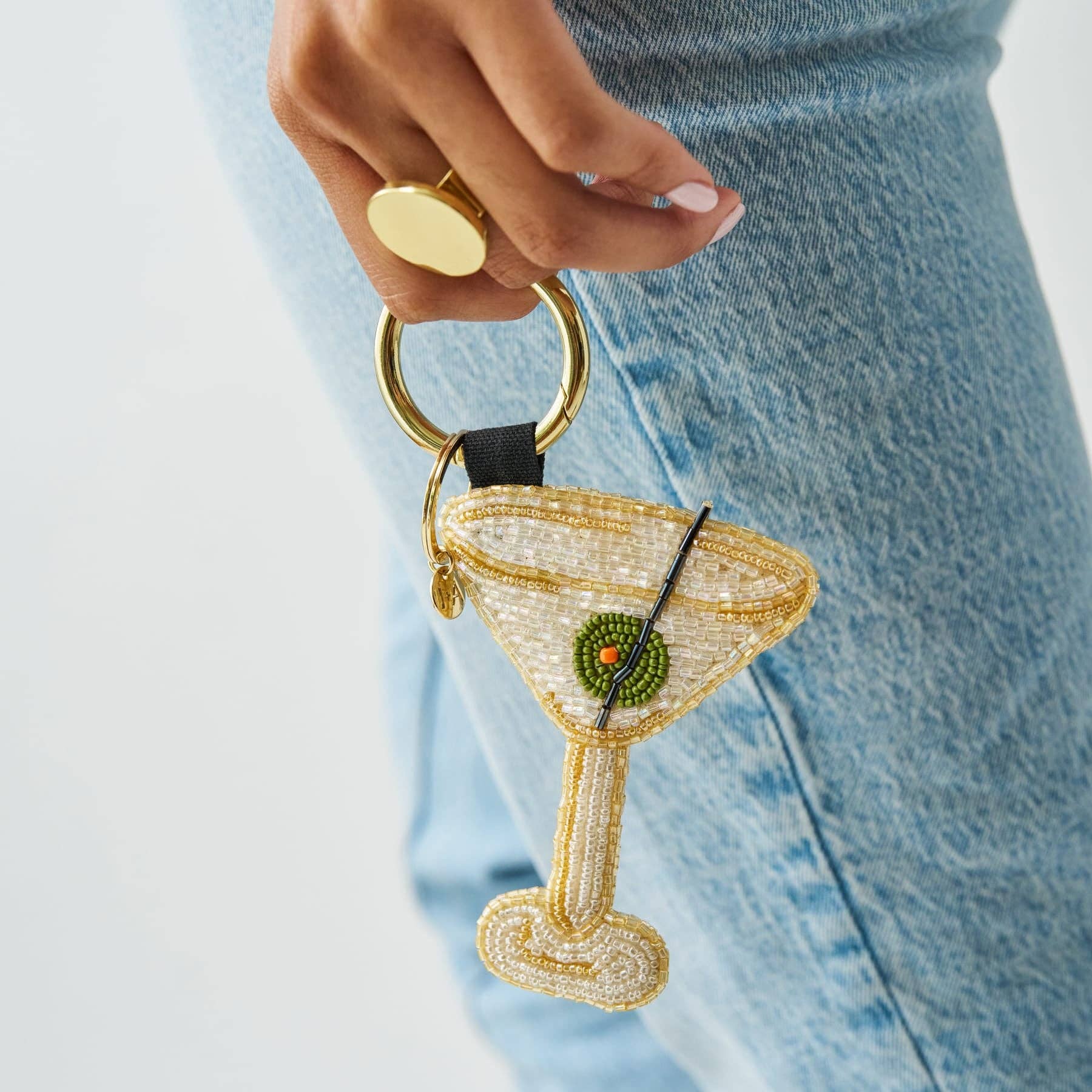 INK + ALLOY - Riley Martini Glass Beaded Bag Charm White