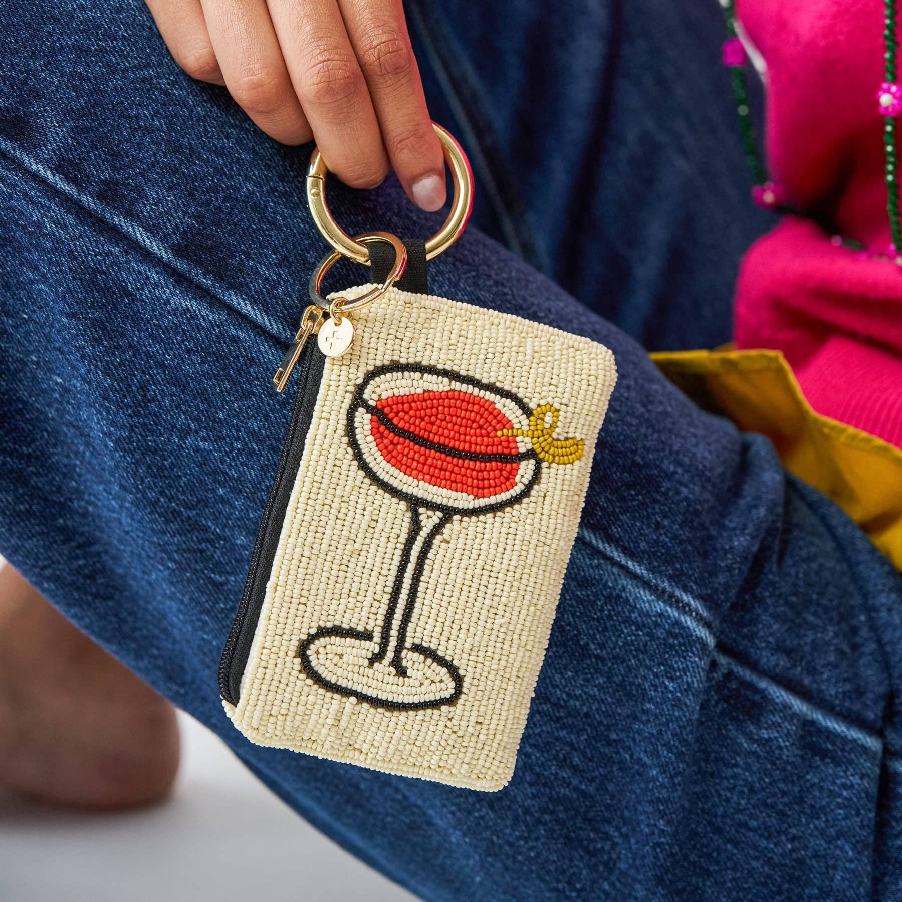 INK + ALLOY - Mary Drinks Beaded Coin Purse Ivory